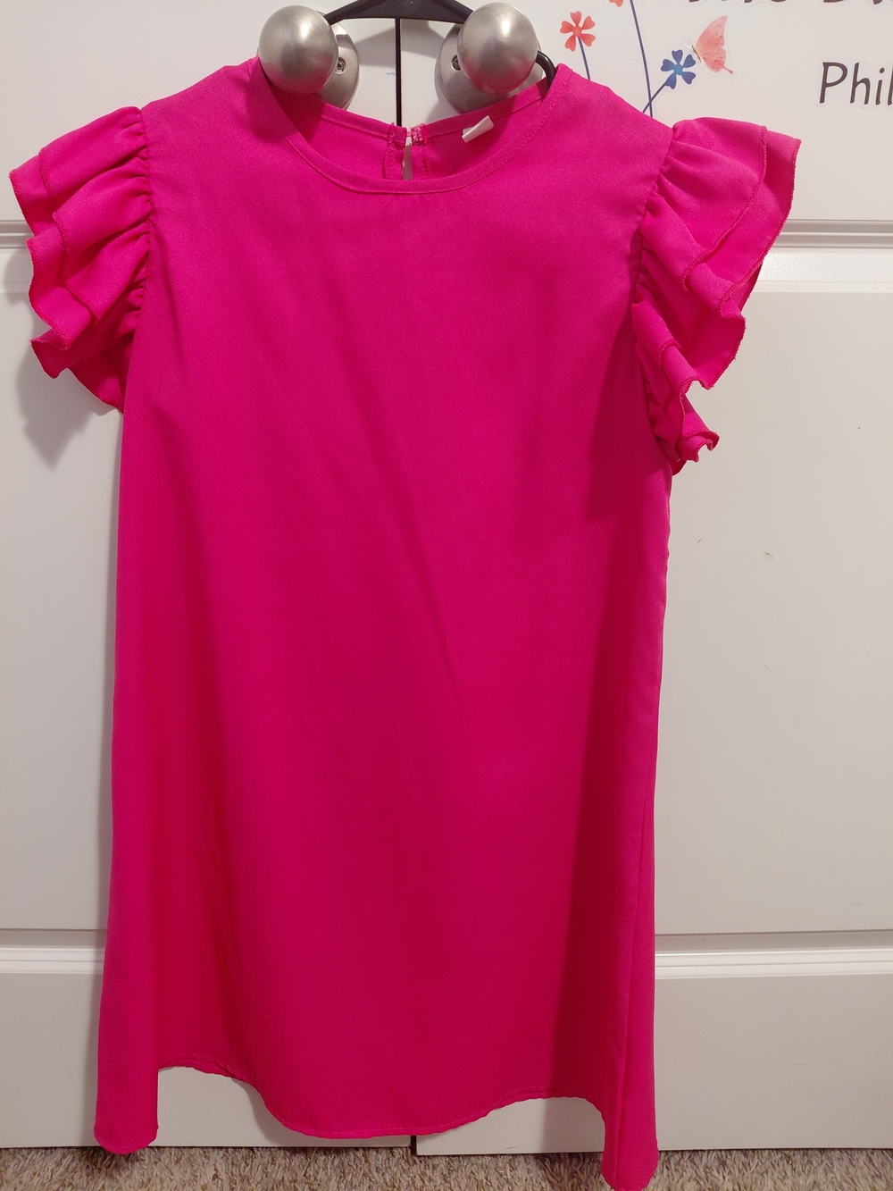 SHEIN Bright Pink Ruffle Sleeve Girls' Dress